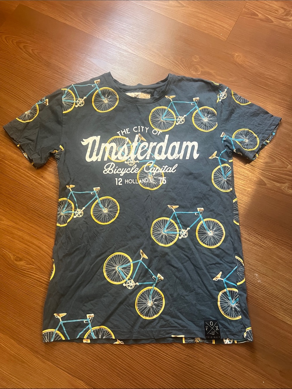 Amsterdam Bicycle Graphic Tee - Black with Yellow & Turquoise Bikes